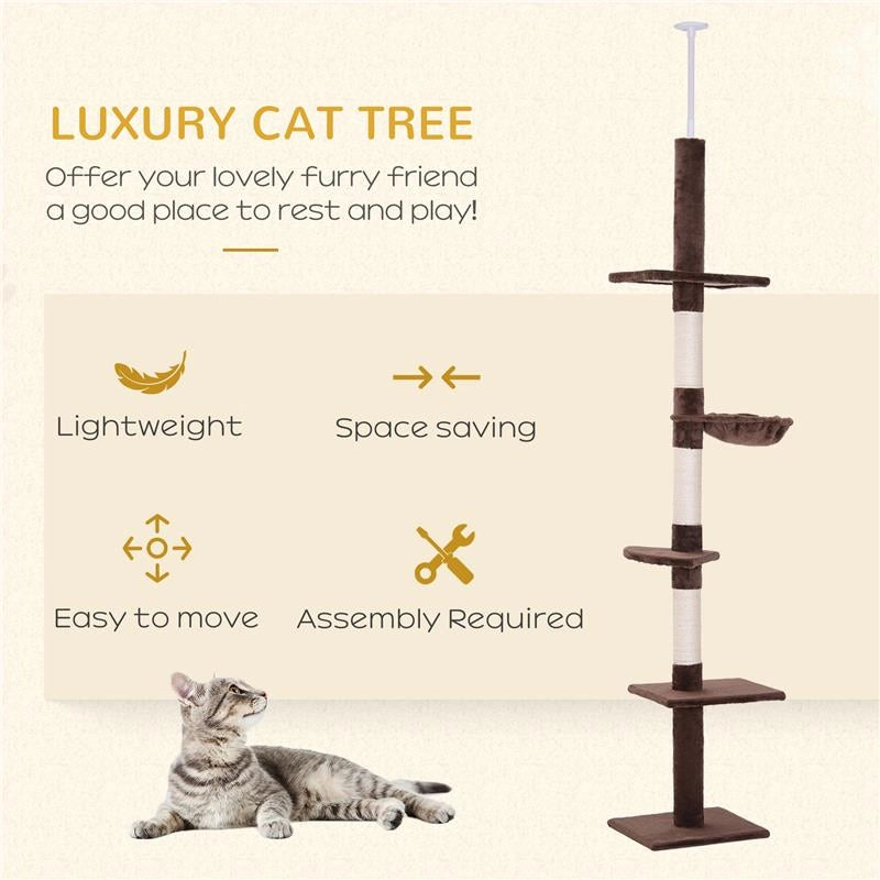 ALBERO TIRAGRAFFI MULTILIVELLO A SOFFITTO CON AMACA E ALTEZZA REGOLABILE, 40X34X230-260CM, MARRONE