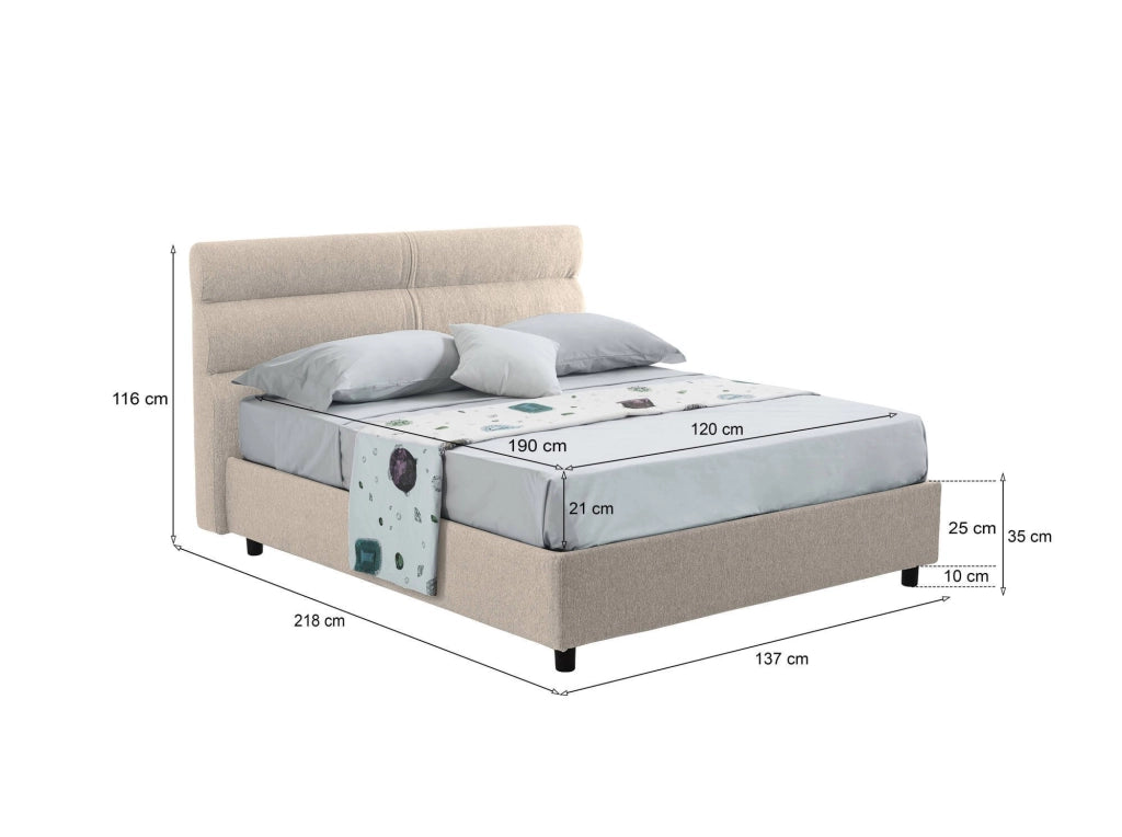 Briosco, Letto Piazza e Mezza Materasso Incluso Made in Italy, Grigio Tortora