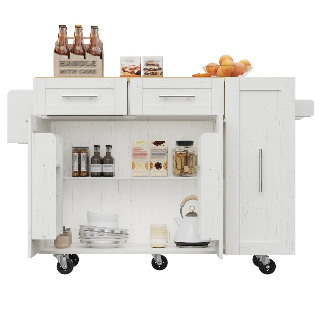 Isola da cucina 110x46x90;5 cm; piano ribaltabile; MDF e metallo bianco