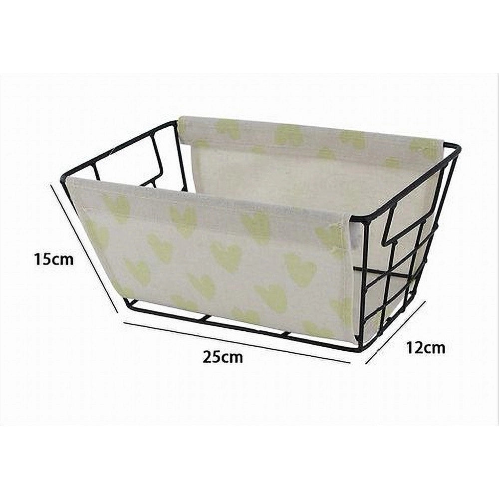 Trade Shop - Cesto Portaoggetti In Ferro Tessuto Stampa A Cuori Galli Manici 25x15x12cm 10614 -
