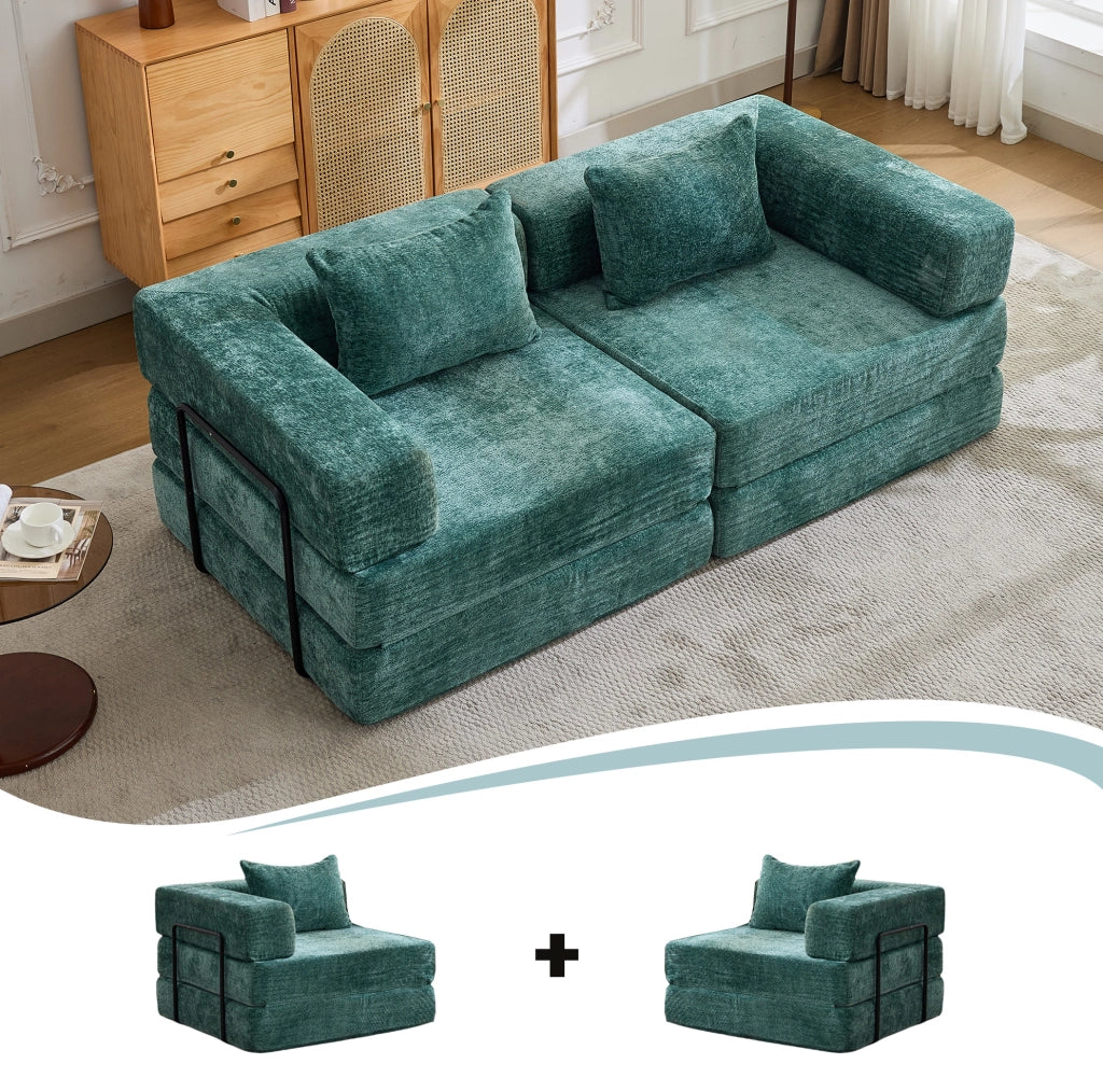 DIVANO Letto da Pavimento Pieghevole Modulare in Chenille Verde Scuro