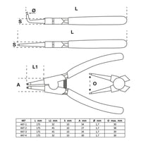 PINZE PER ANELLI ELASTICI SEEGER INTERNI ESTERNI SET 4pz 175mm Ø 2,0mm BGS447