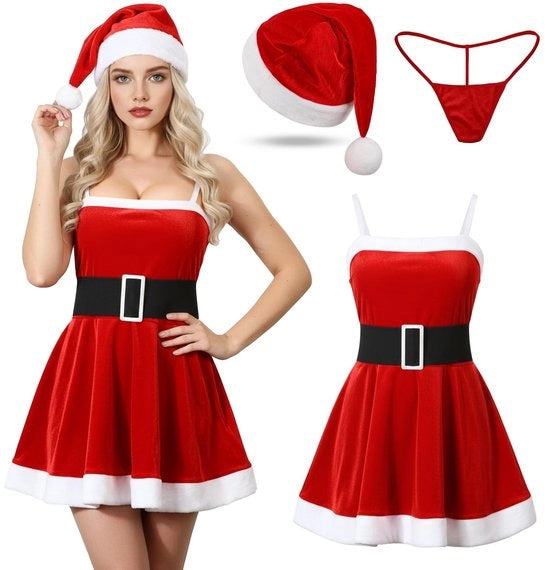 Abito da Natale per Donna - Rosso - Abito da Sera in Velluto - Abito da Festa per Donna - Accessori da Natale - Intimo Romantico - Ideale per Feste - Abito da Natale
