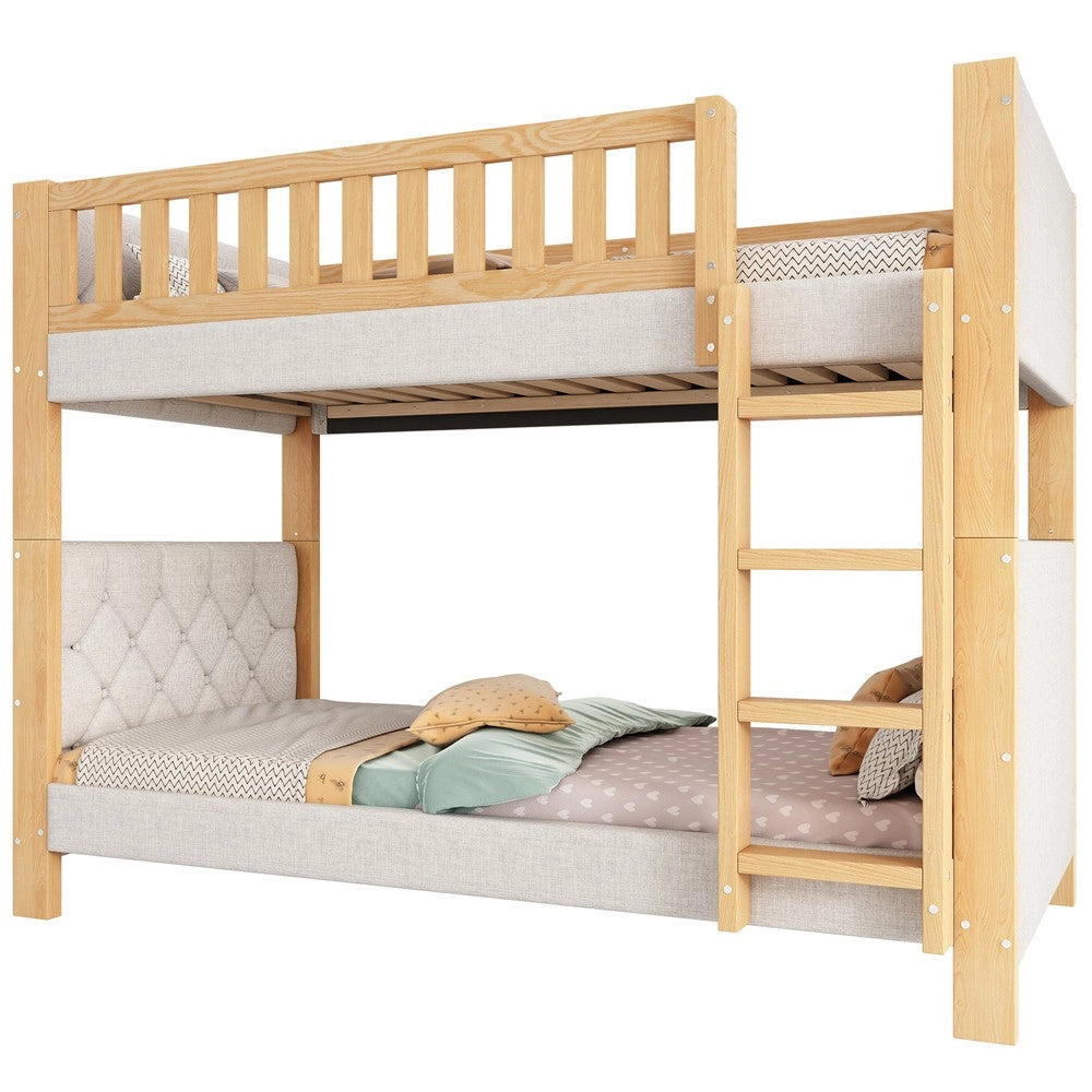 Letto a Castello Bambini con Scala ¨C Xylo ¨C Legno, Grigio e Naturale, 90x200