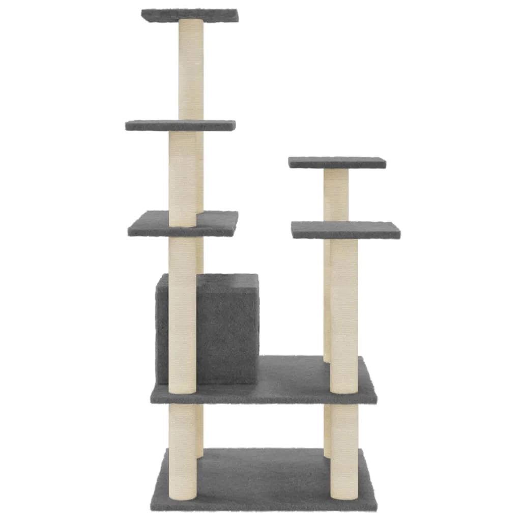 Tiragraffi per gatti torre per arrampicata giocattolo piattaforma per arrampicata con tiragraffi in sisal scuro 110 cm grigio 02_0022643