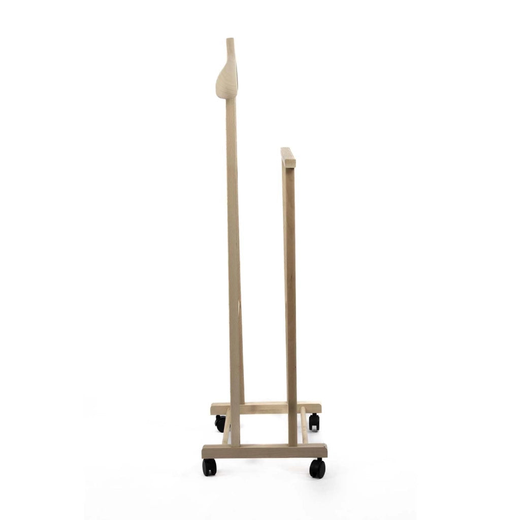 OWIJI Indossatore Appendiabiti Legno Faggio Rotelle Servo Muto Doppio Dimensioni 45 x 30 x 95 cm Appendiabiti Vestiti Camera Letto Cabina Armadio Unità: 1 Unita, Colore: Naturale