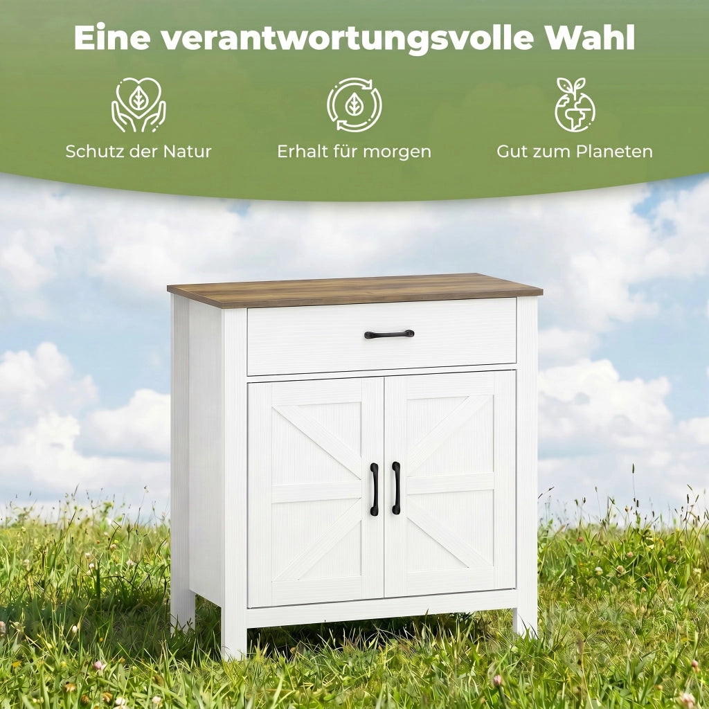 Credenza con Ante Scorrevoli ¨C Xylo ¨C Stile Rustico Bianco con Ripiani Regolabili