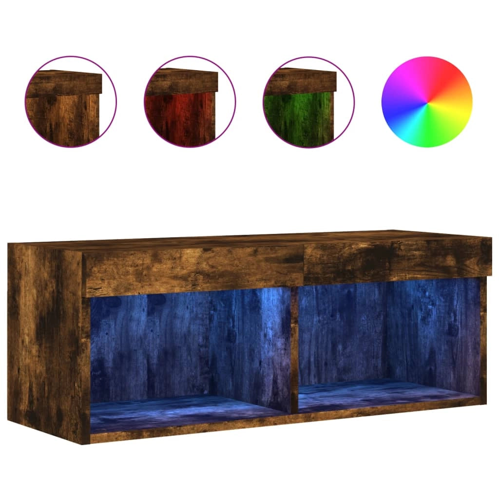 Mobile Porta TV con Luci LED Rovere Fumo 80x30x30 cmcod mxl 134125