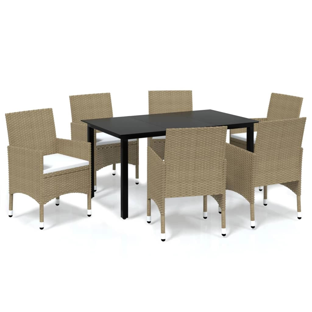 Set da pranzo da giardino 7 pezzi e cuscini polyrattan beige 02_0014524
