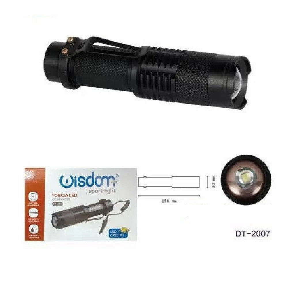 Trade Shop - Torcia Led Cree T6 Batteria Ricaricabile Usb Auto Luminosita' Regolabile Dt-2007 -