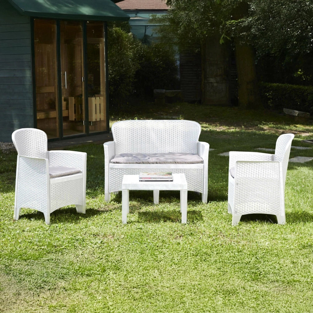 Salottino Outdoor Alesandro, set Salotto da Esterno 4 Posti Made in Italy, Bianco
