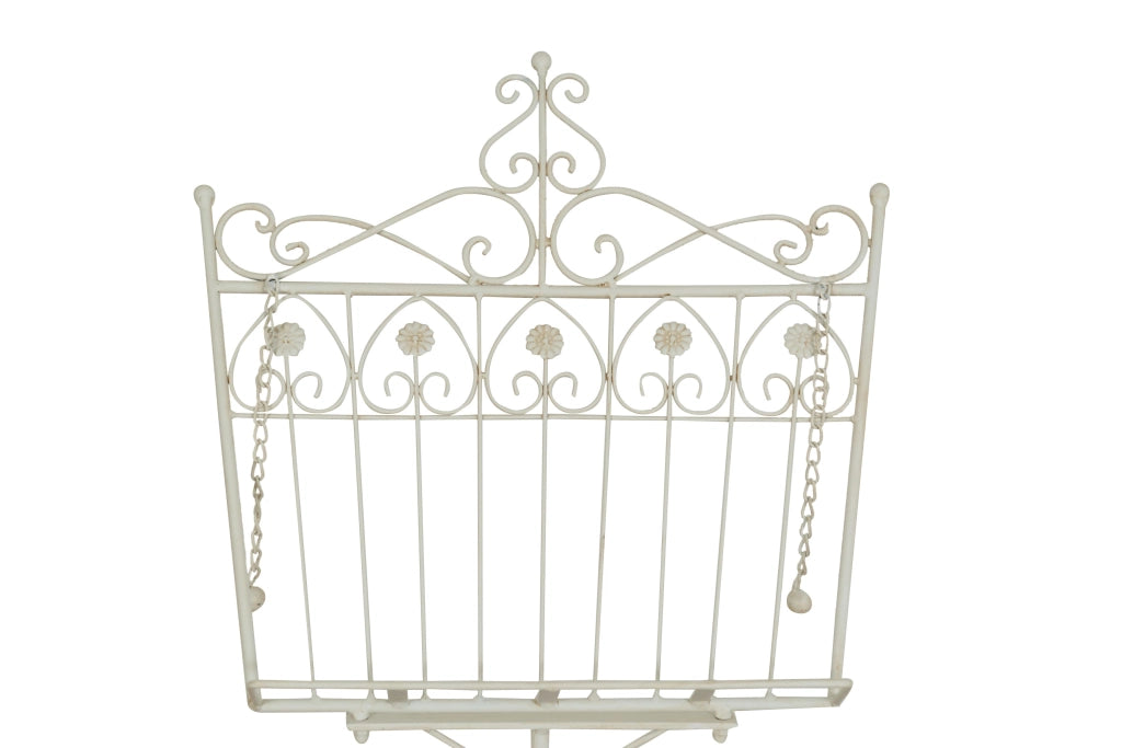 Biscottini Leggio da terra in ferro battuto pieno finitura bianca anticata L46xPR32xH90-170 cm