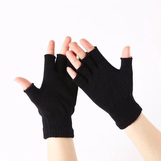 Pari di guanti in lana a maglia per uomo e donna, invernali senza dita, neri