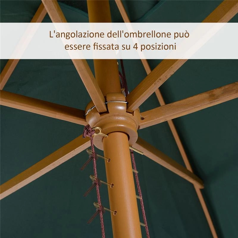 OMBRELLONE IMPERMEABILE IN LEGNO 2 X 3 X 2,5 M VERDE