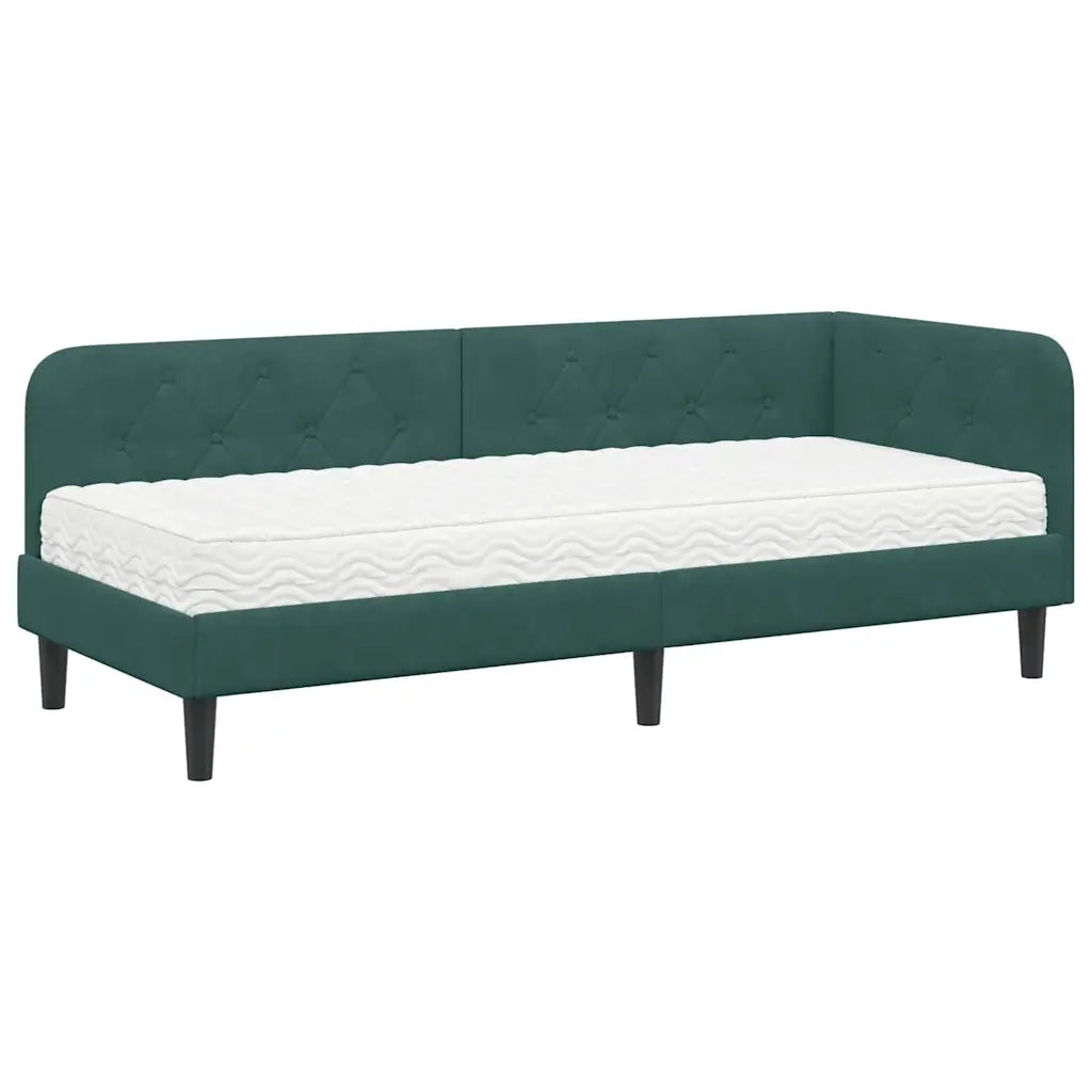 Letto singolo | Letto per adulti | Cornice del letto ad angolo Verde Scuro 80 x 200 cm Velluto