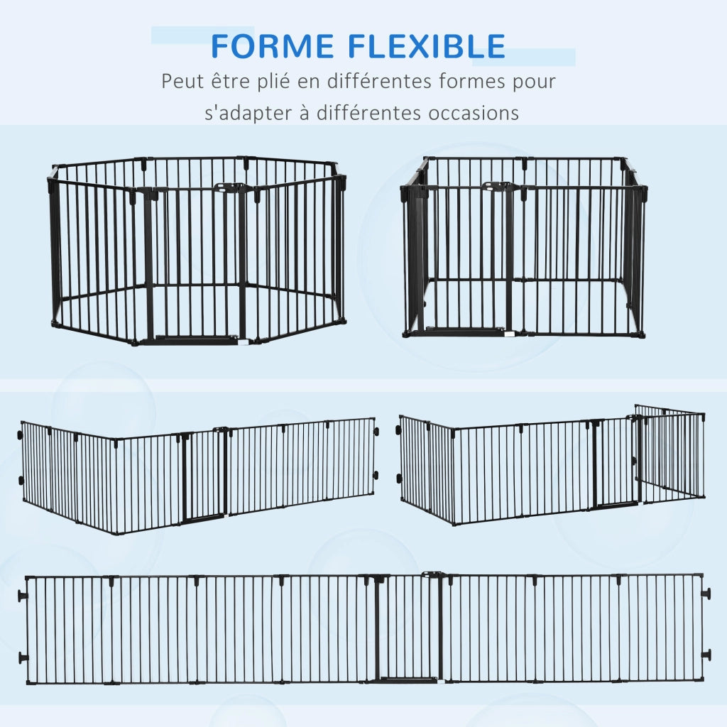 Barriera di sicurezza per camini recinto per cani pieghevole modulabile 8 pannelli con porta ¨C zephmum ¨C 482,5x76 cm nero