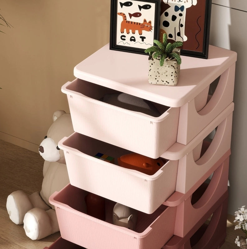 Mobile contenitore per bambini rosa con 4 cassetti, 37x37x76 cm