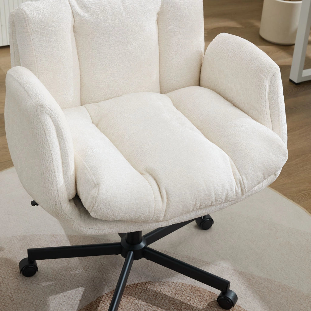 Sedia da Ufficio Girevole in Chenille ¨C MINIMAL ¨C Beige, Braccioli Regolabili, Seduta Imbottita