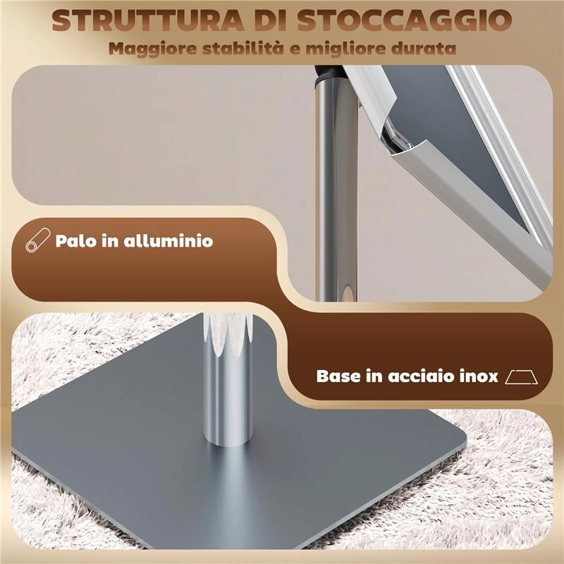 CAVALLETTO ESPOSITORE POSTER A3 CON ALTEZZA E INCLINAZIONE REGOLABILI ACCIAIO E ALLUMINIO ARGENTO 45X30X135 CM