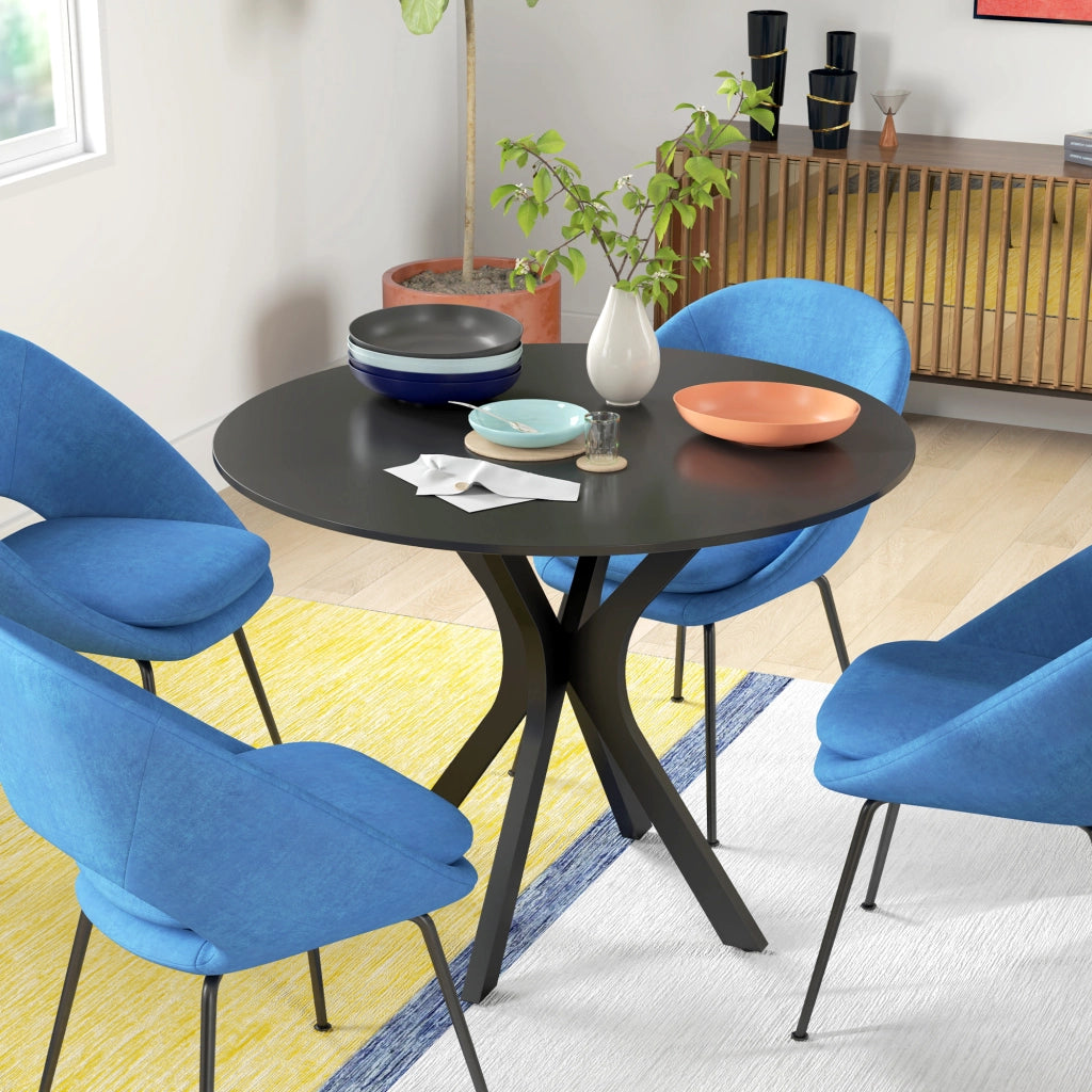 Tavolo da Pranzo Rotondo per 4 Persone in Acciaio e MDF ¨C Zephmum ¨C Nero ?100x75cm