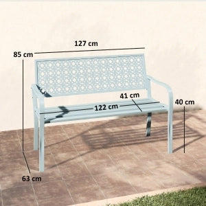 Panca Da Giardino Due Posti Elegante 127 X 63 X 85 Cm Acciaio Blu Per Esterni Resistente