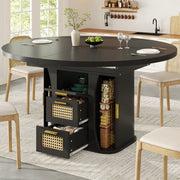 Tavolo da pranzo allungabile con 2 cassetti e vani contenitore, in MDF nero, per cucina e soggiorno