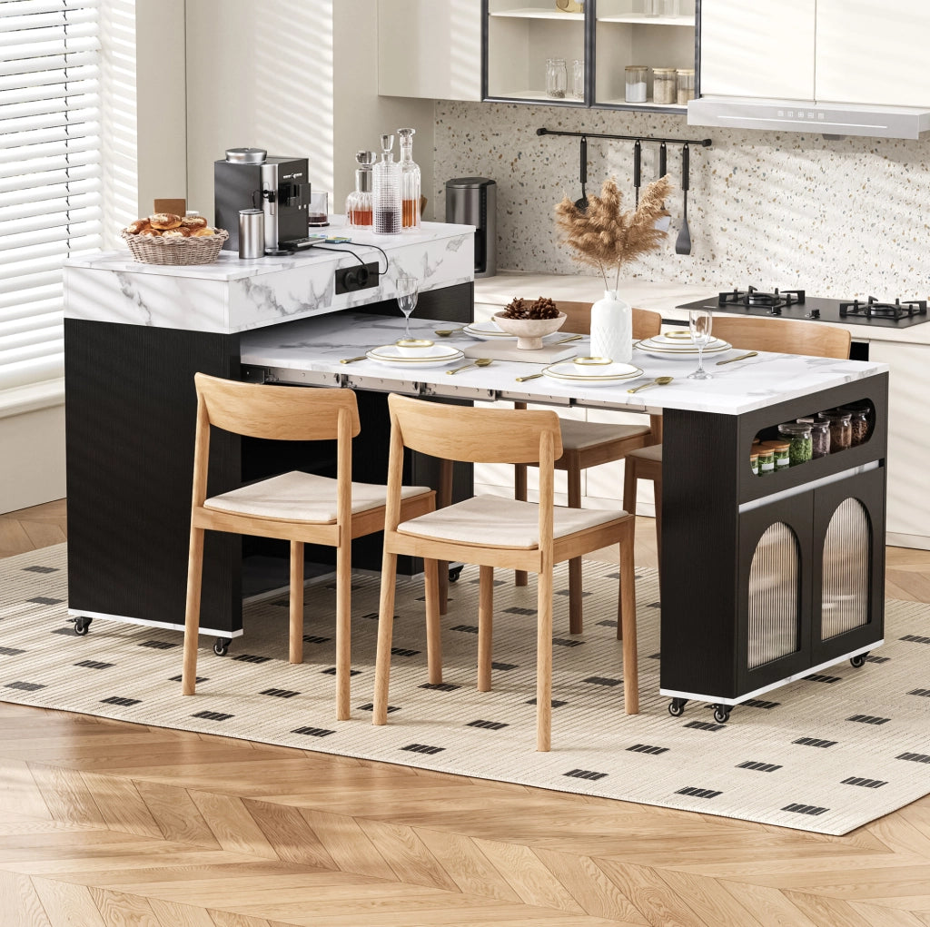 Mobile cucina estensibile nero con prese integrate e ruote