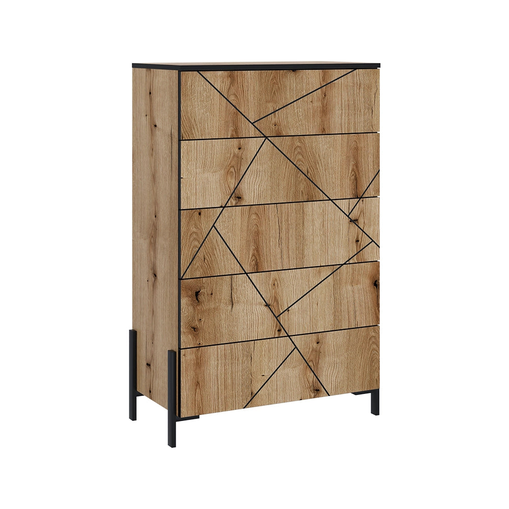 Vicco Cassettiera per camera da letto Rovere 78 x 120 cm con 5 cassetti