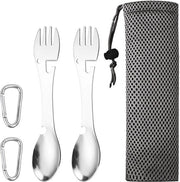 Set da viaggio 3 in 1 - 2 pezzi di forchetta in acciaio inossidabile con scatola - accessori multifunzionali per campeggio - forchetta da picnic