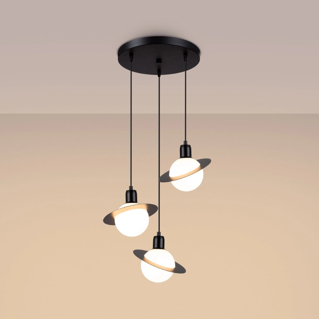 Lampada a sospensione French Sky Hyperion in acciaio nero moderno 3x8W LED G9