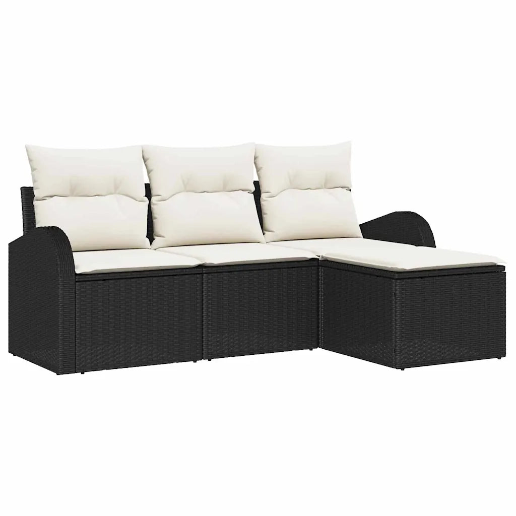 Set Divano da Giardino Nero polyrattan