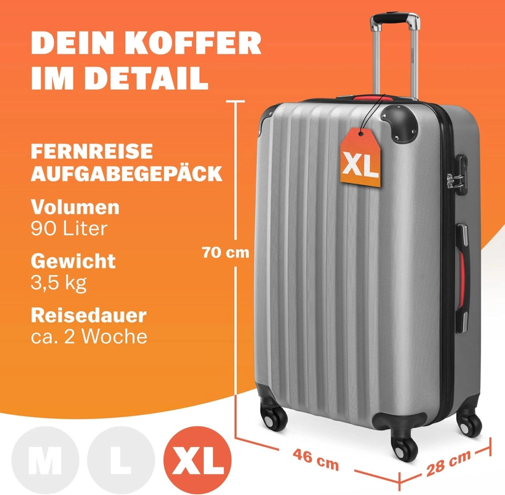 Valigia a Guscio Rigido XL Trolley Lucchetto 4 Ruote Bagaglio Manico Telescopico Alluminio