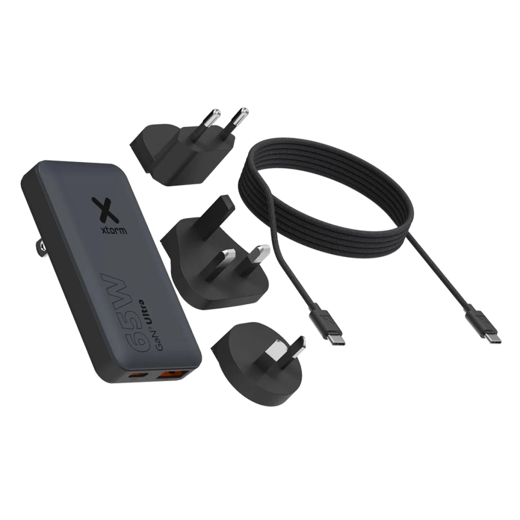 Caricatore da Viaggio USB-C PD 65W USB-A QC 4.0 GaN3 Ultra con Cavo USB-C 1m Nero Xtorm