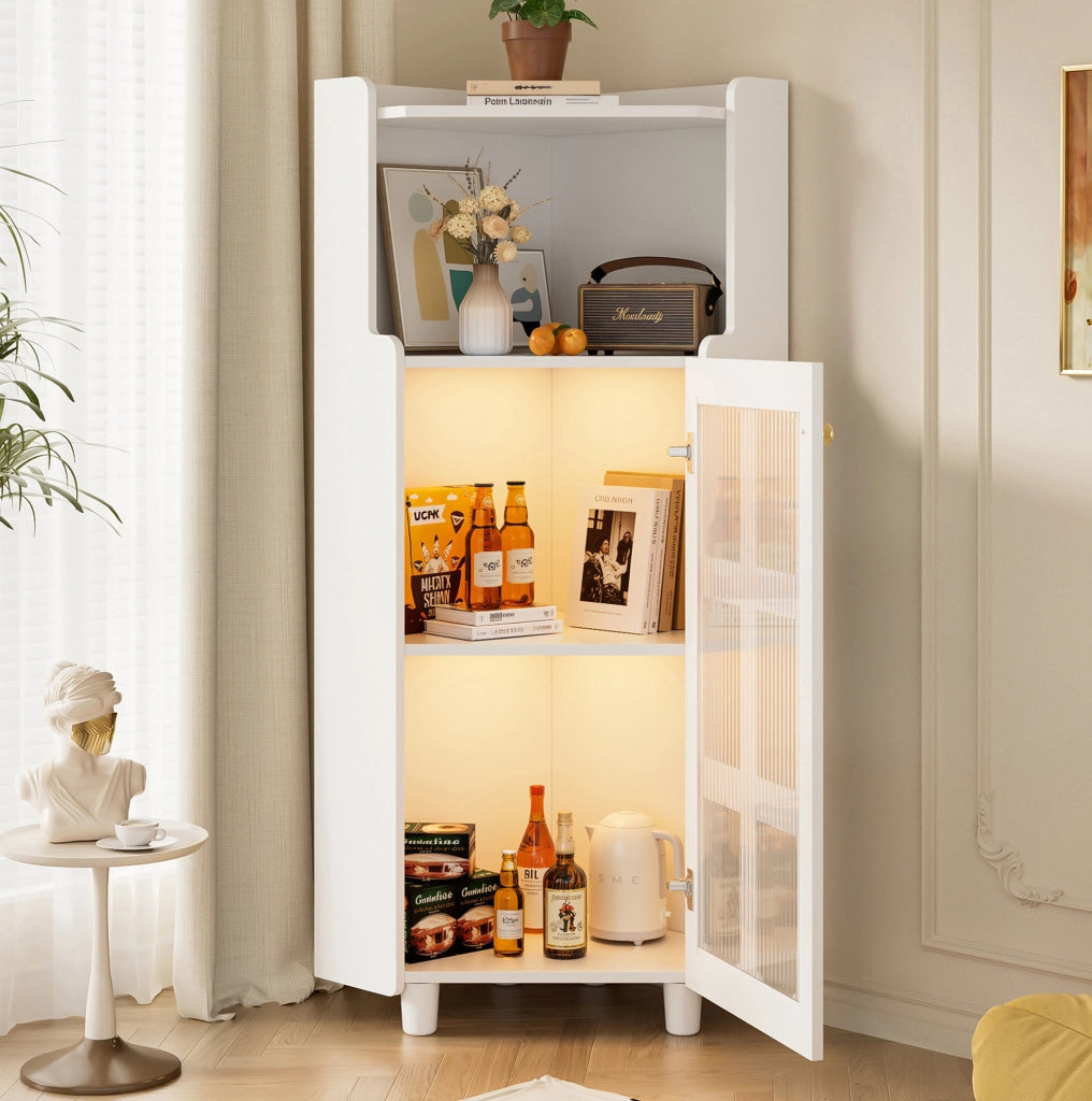 Armadio angolare bianco con LED e comando APP