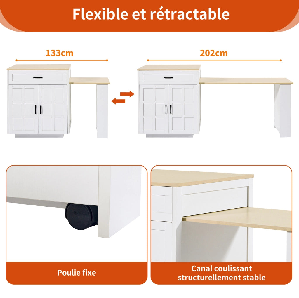 Tavolo bar allungabile con contenitore in MDF bianco, 133-202 cm