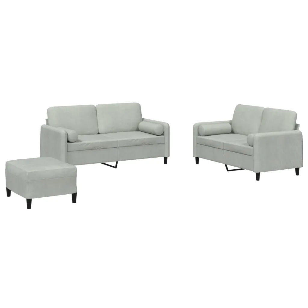 Set di Divani 3 pz con Cuscini Grigio Chiaro in Velluto 3202004