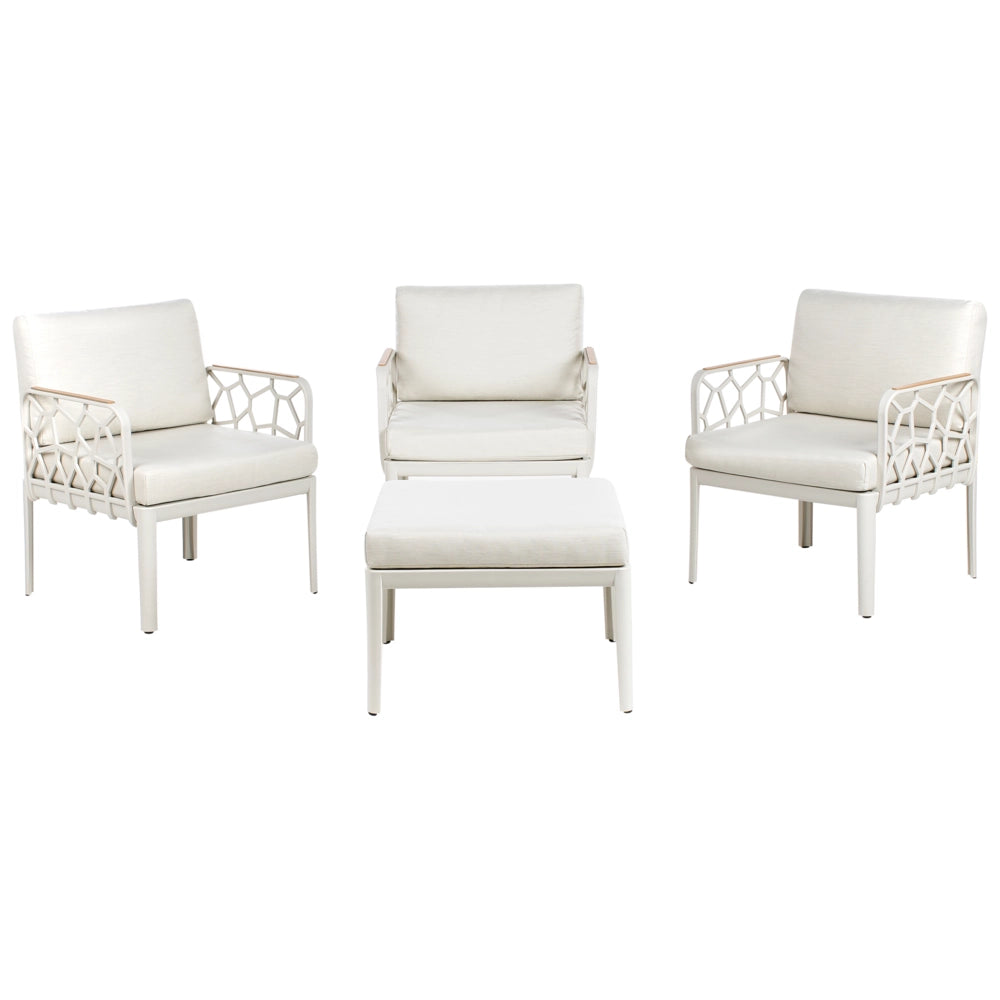 Set di divani da giardino 4 posti con struttura sintetica con cuscini beige chiaro design modero