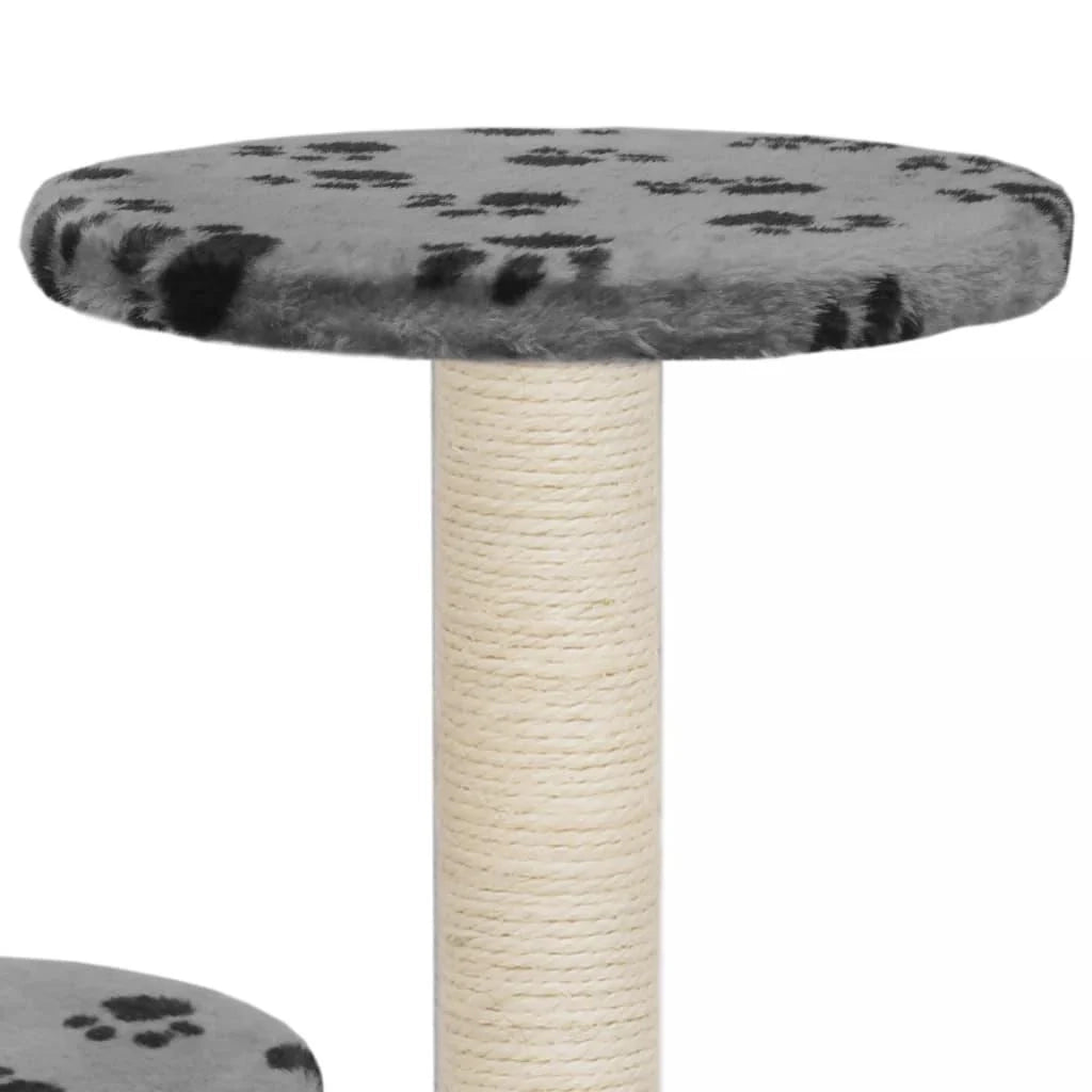 Tiragraffi albero per gatti cuccia per gatti peluche in sisal 60 cm grigio con motivo a impronta di zampa 3702168
