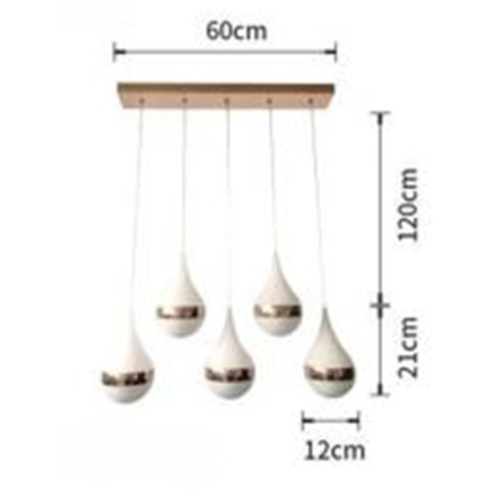 Trade Shop - Lampadario Led Da Soffitto Moderno Con Design A 5 Gocce Oro 53w Luce Fredda 6500k Lp-44of -