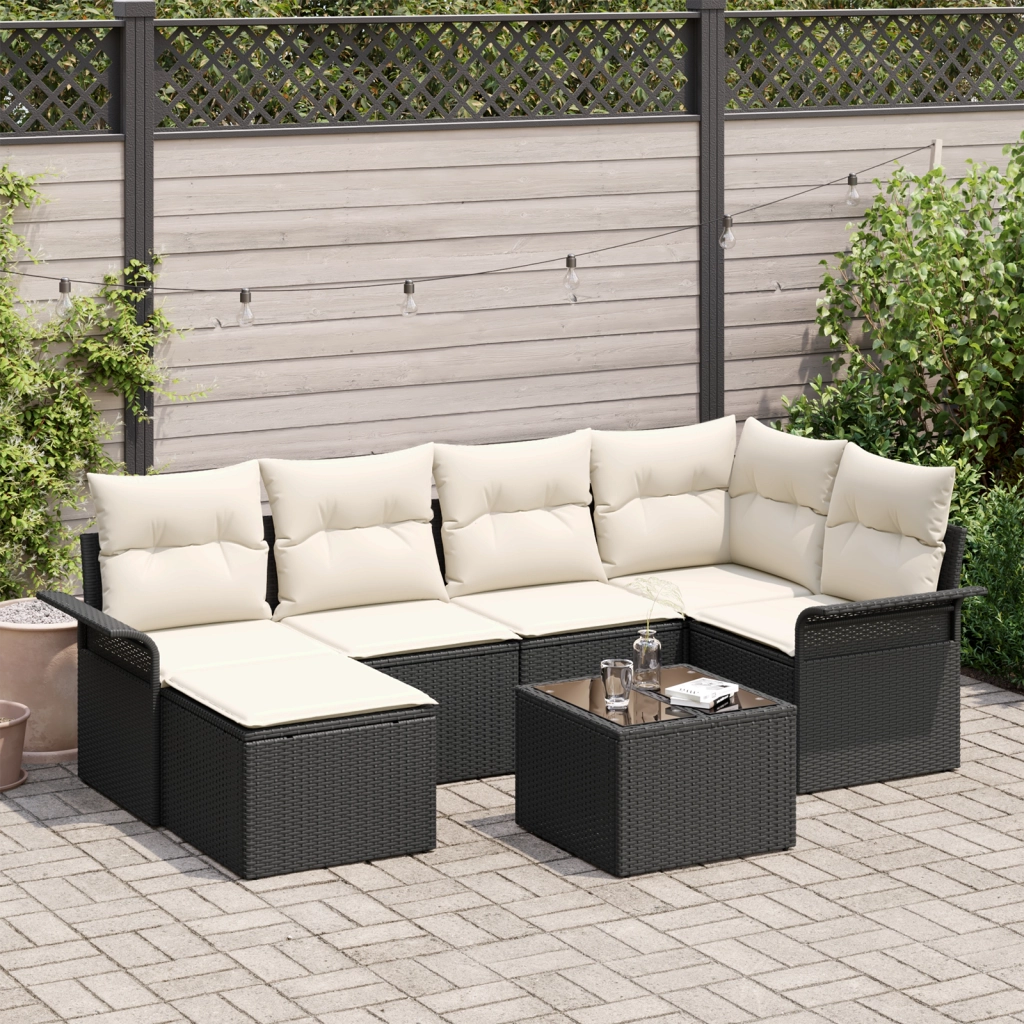 Set di 6 pezzi divano da giardino con cuscini in rattan poliestere marrone