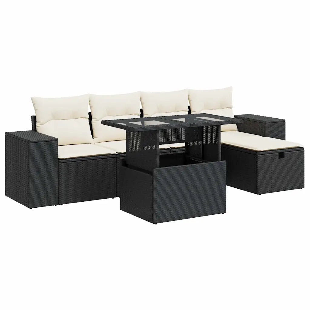 Set Divano da Giardino 6 pz con Cuscini Nero in Polyrattan 3327926