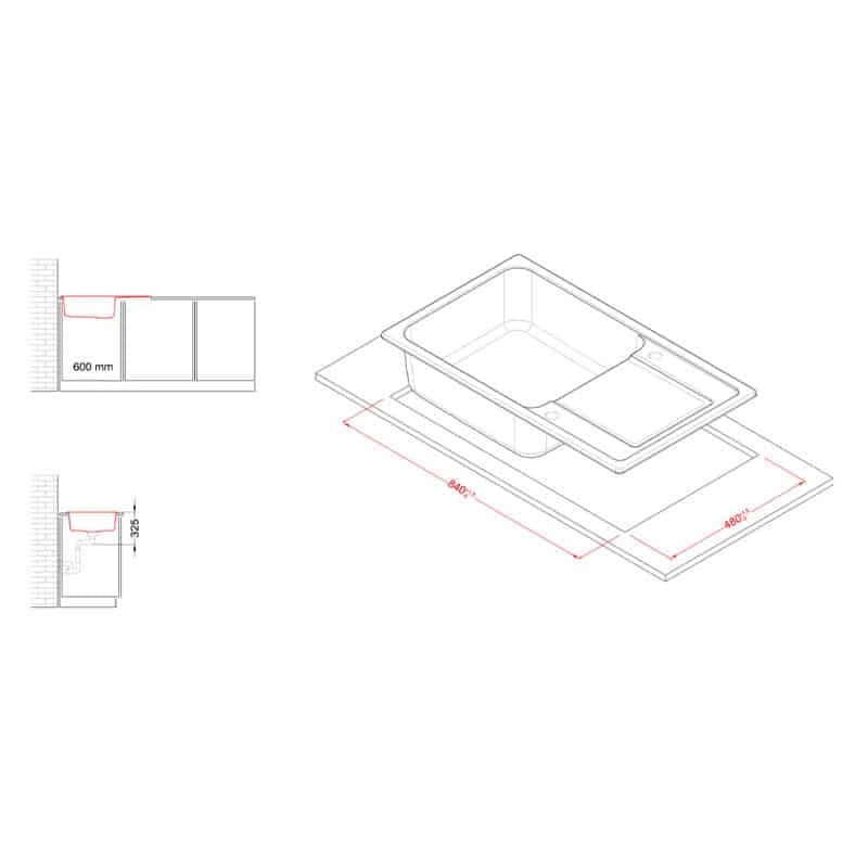 Lavello Elleci Incasso 1 vasca 86x50 Life 410 Granitek Antracite LG241059