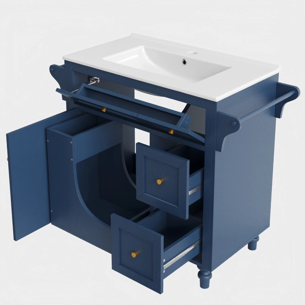 Mobile Bagno Sospeso con Lavabo in Ceramica, LED, Specchio e Cassetto ¨C MINIMAL ¨C Bianco Lucido