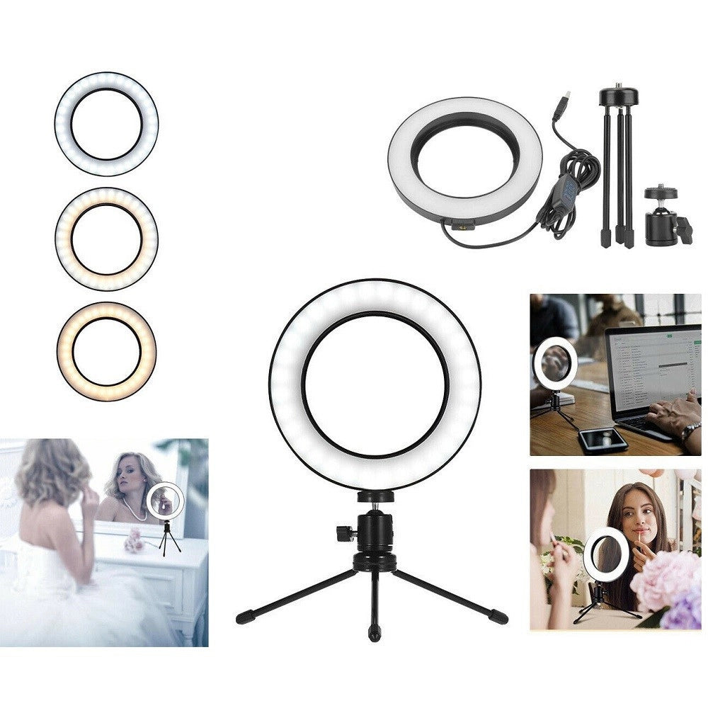 Trade Shop - Anello Punto Luce Led Fotografia Makeup Video Diffusore Circolare 6" 16cm Dimmer -