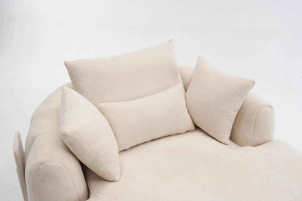 Chaise longue ULEVR in ciniglia bianca con seduta profonda e cuscini di supporto