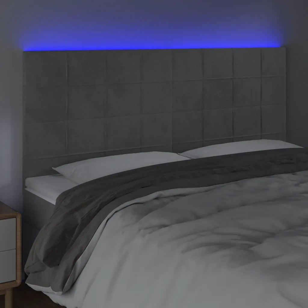 Testiera a LED Grigio Chiaro 200x5x118/128 cm in Velluto 3122490