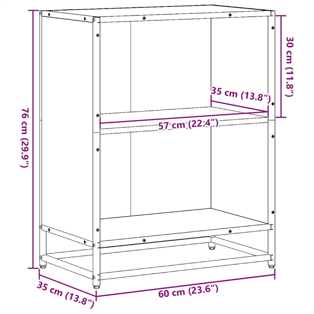 Libreria-Scaffale per Libri-Mobile di Stoccaggio Nera 60x35x76 cm in Legno Multistrato