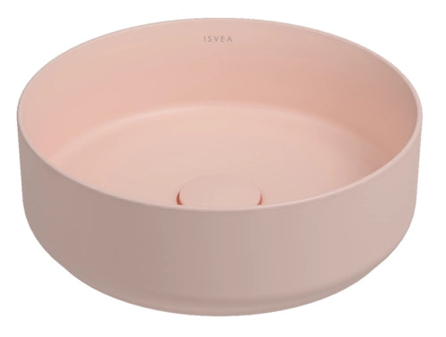 Lavabo tondo da appoggio senza troppo pieno in ceramica senza foro rubinetto - Salmone Opaco