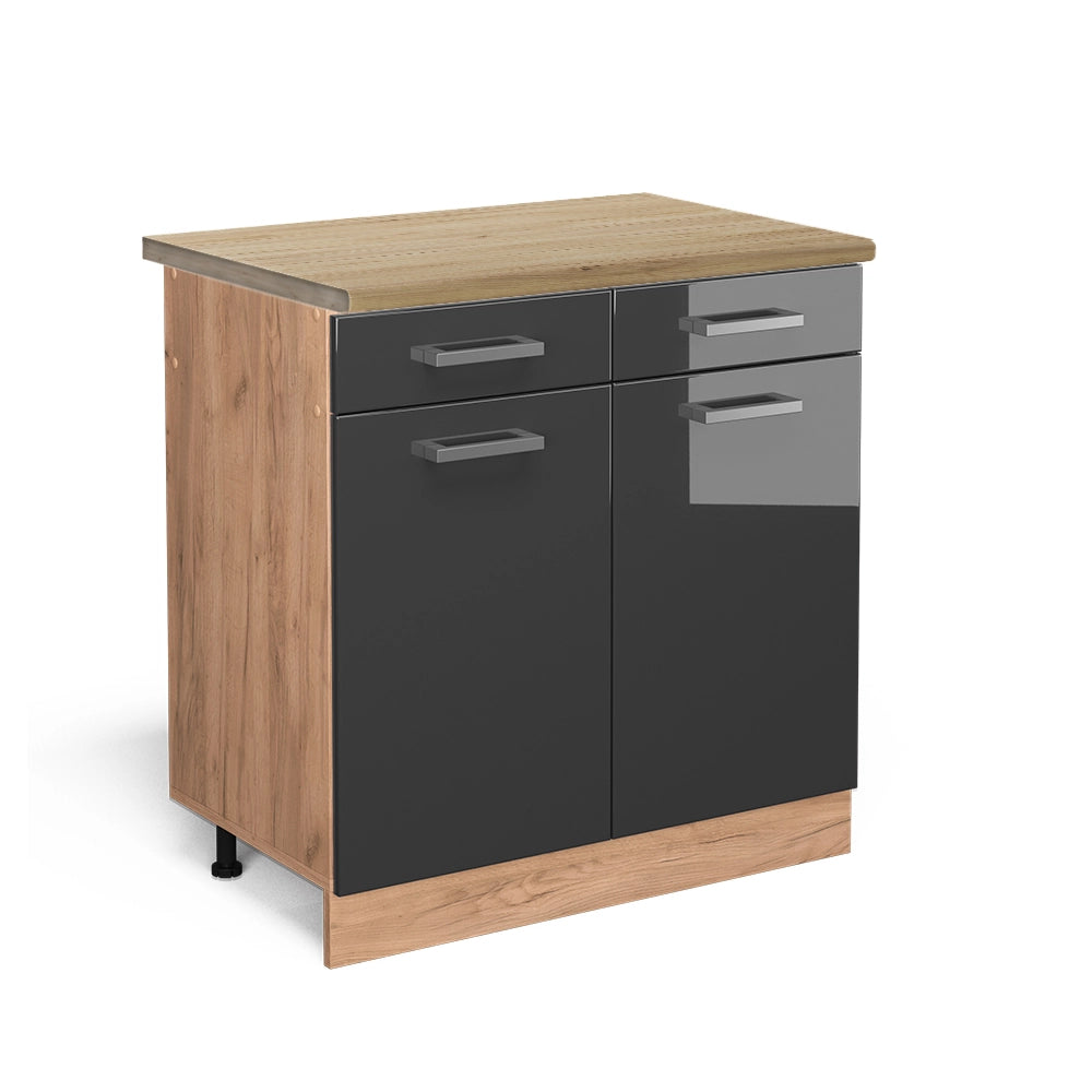 Vicco Mobiletto base per cucina Antracite lucido 80 cm , PL Rovere