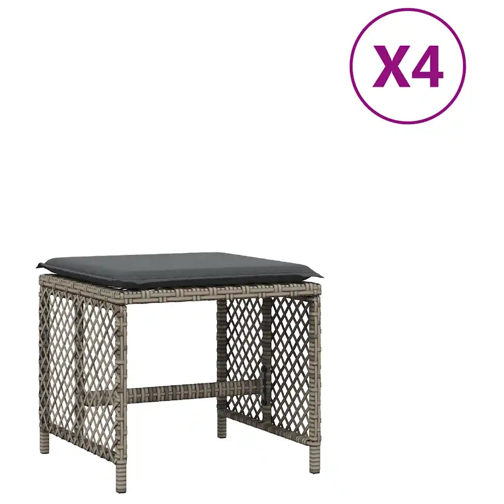 Sgabelli Giardino con Cuscini 4 pz Grigi 41x41x36cm Polyrattan CFW4459813
